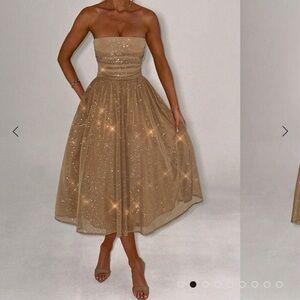 BABYBOO MARISSA MIDI GOLD GLITTER STRAPLESS TULLE DRESS SIZE SMALL